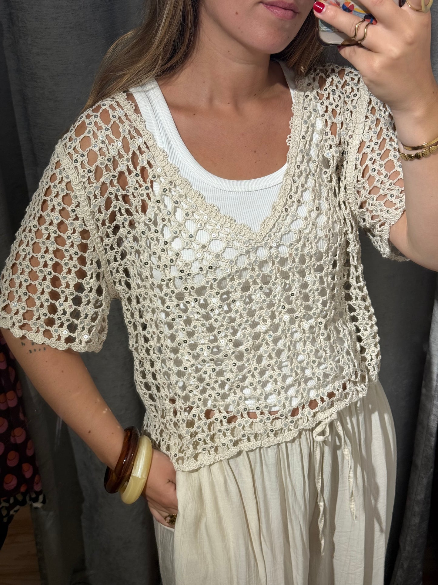 Top Macramé lentejuelas